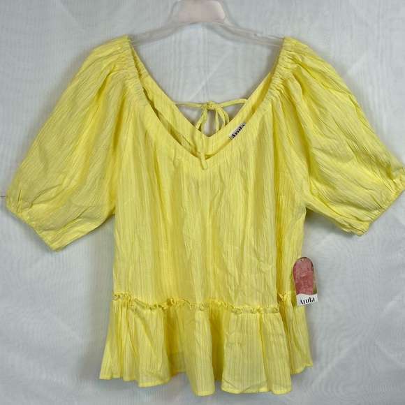 NWT Arula Women’s Lemon Yellow Lantern Sleeve Summer Top / size XL - Picture 3 of 10